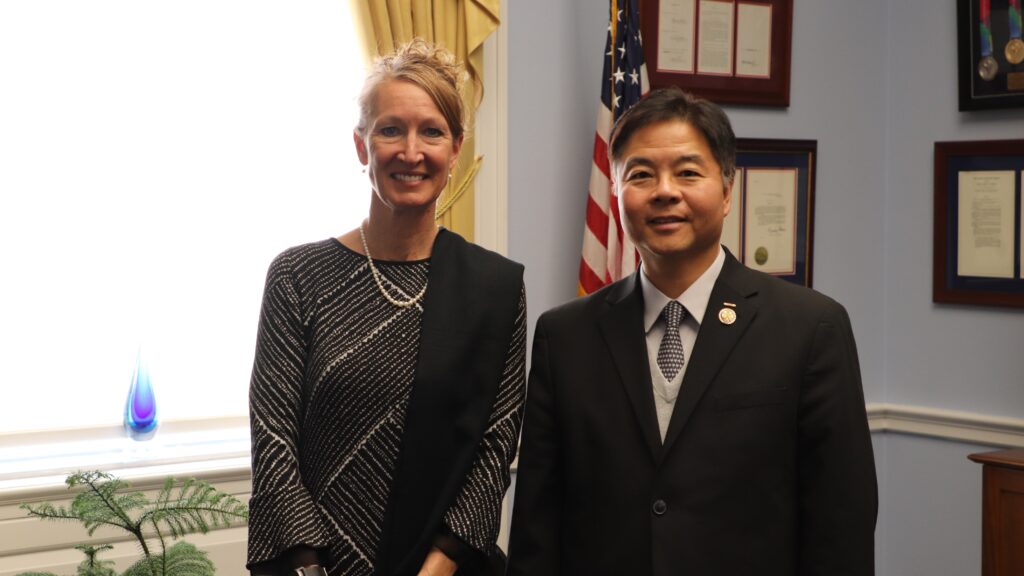 Shannon Whaley, PhD, director of research and evaluation at PHFE WIC, poses with Rep. Ted Lieu in Washington, D.C. Photo by Heluna Health.