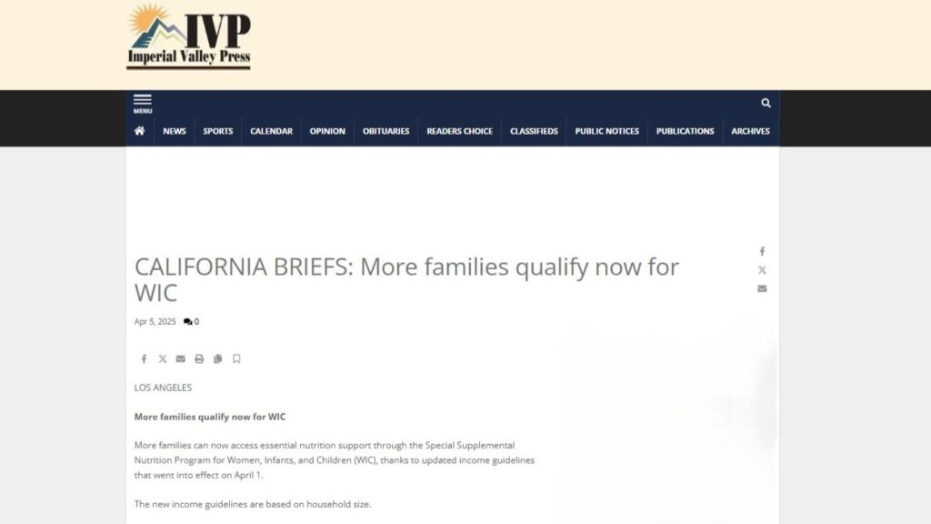 The Imperial Valley Press recently featured a story about how more families can now access essential nutrition support through WIC.